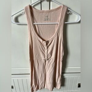 aerie Pale Pink Ribbed Henley Tank